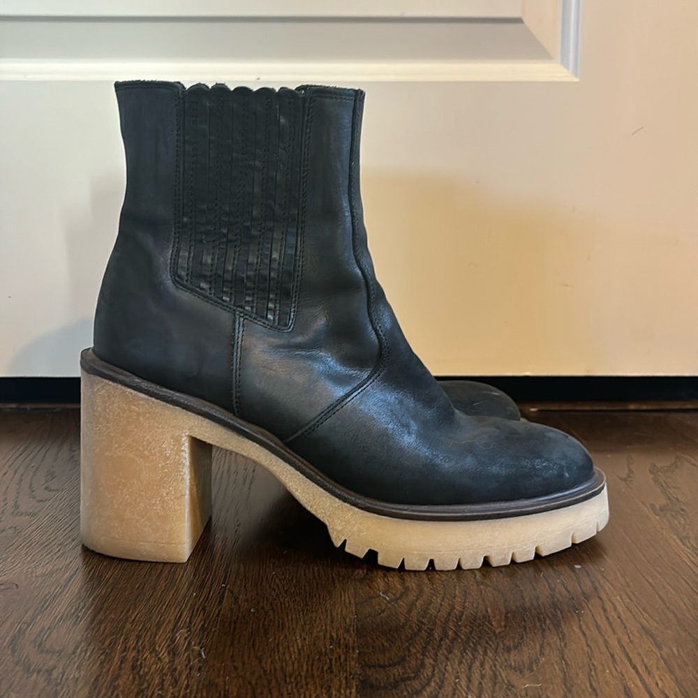 Free People waxed leather rubber sole boots